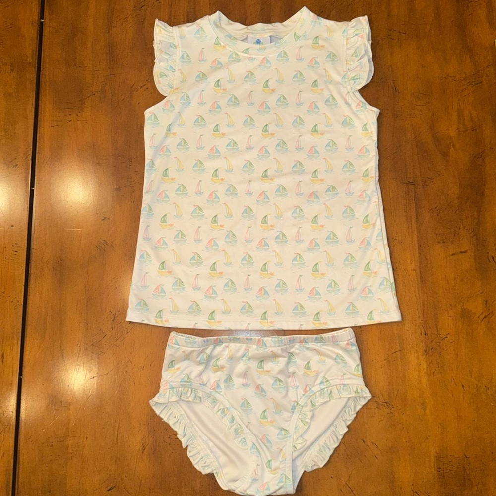 NWOT Eyelet & Ivy Pastel Sailboat Flutter Sleeve Rashguard - size 12 price firm